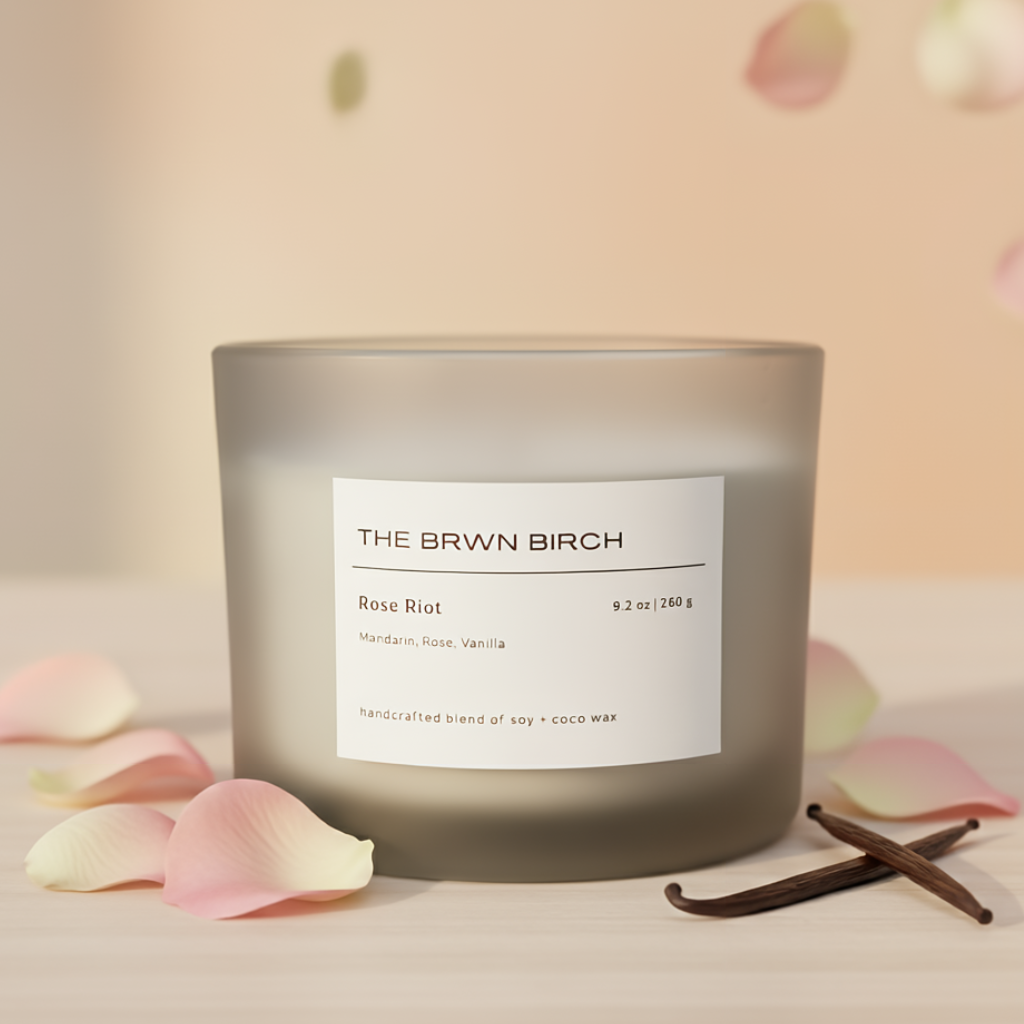 Rose Riot soy candle- mandarin rose vanilla, small batch India, THE BRWN BIRCH