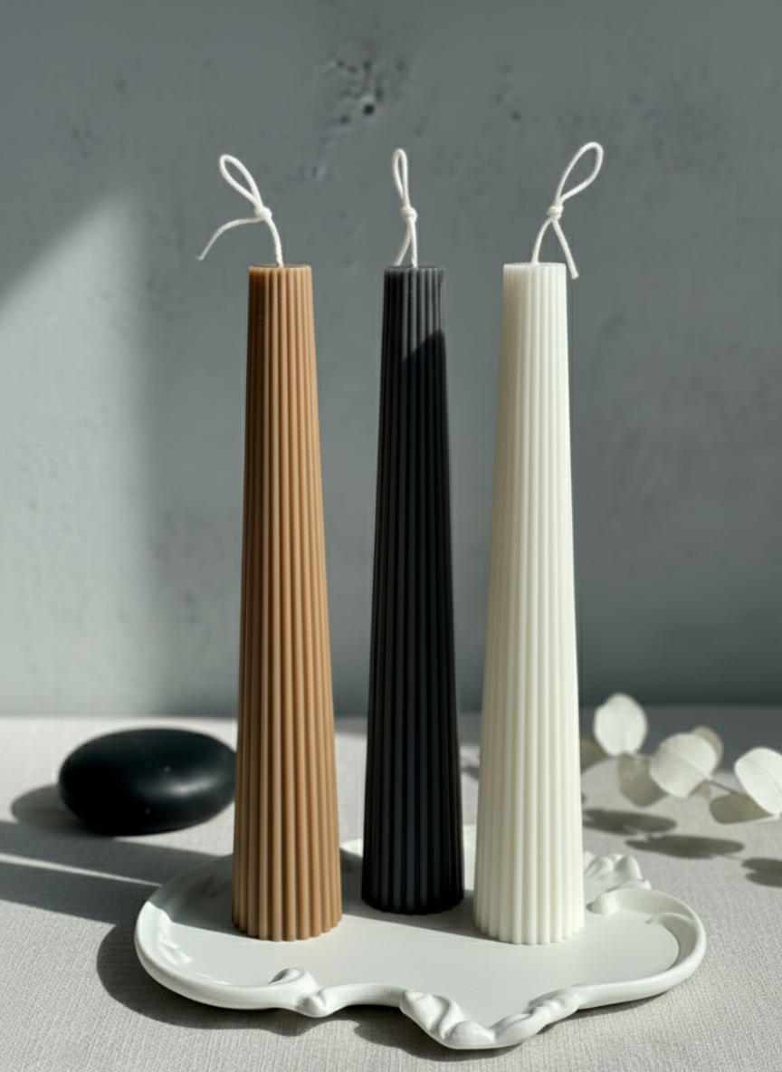 Thick Ribbed Candles - Set of 3